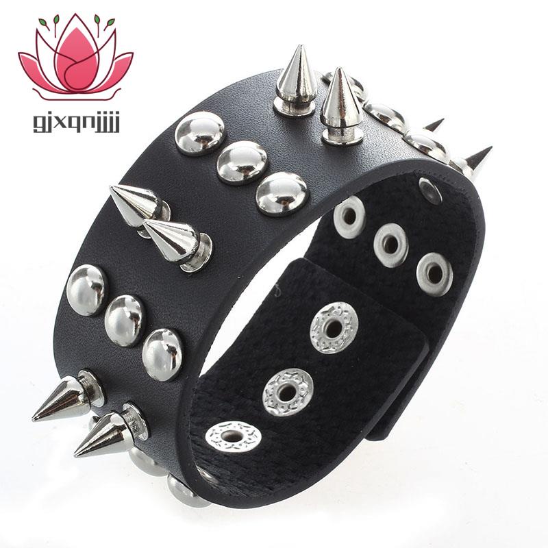 Vòng Tay Da Màu Đen Đính Đinh Tán Cá Tính Cho Nam