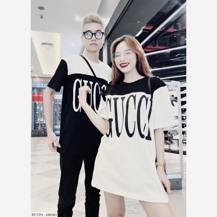 Áo phông áo thun GU phối unisex t in 5D form thụng tay lỡ chất cotton xịn sò 2 màu Đen, Trắng.Phong cách thể thao HQ