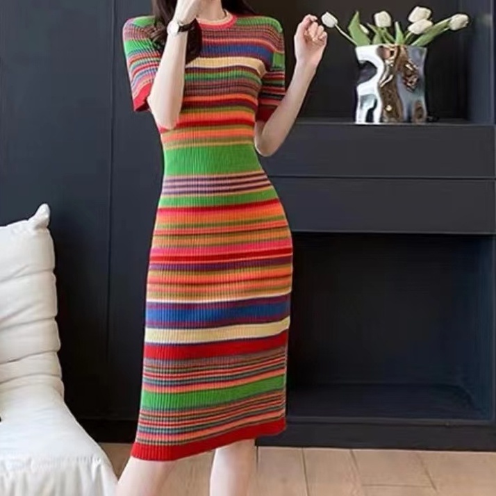 Đầm Dệt Kim Cao Cấp Kẻ Sọc Hình Quả Lê Phong Cách Hoàng Gia Pháp Thời Trang Mùa Hè Dành Cho Nữ