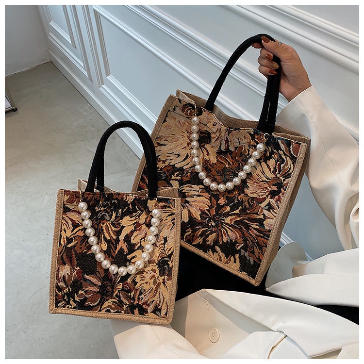 Túi Xách Tote Cỡ Lớn Họa Tiết Tranh Sơn Dầu Vẽ Hoa Cúc Thời Trang Cho Nữ