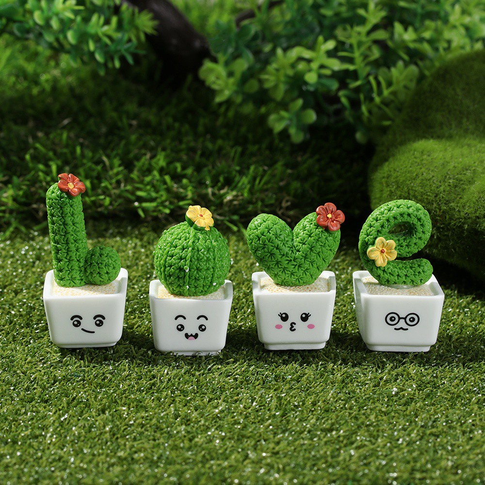 4pcs mô hình cây xương rồng mini bằng nhựa resin dùng để tự trang trí cho tiểu cảnh/nhà búp bê/xe hơi/bánh kem HSU