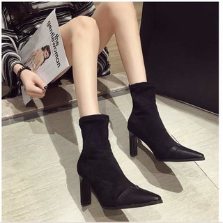 ORDER Bốt cổ cao da lộn mũi da nhọn