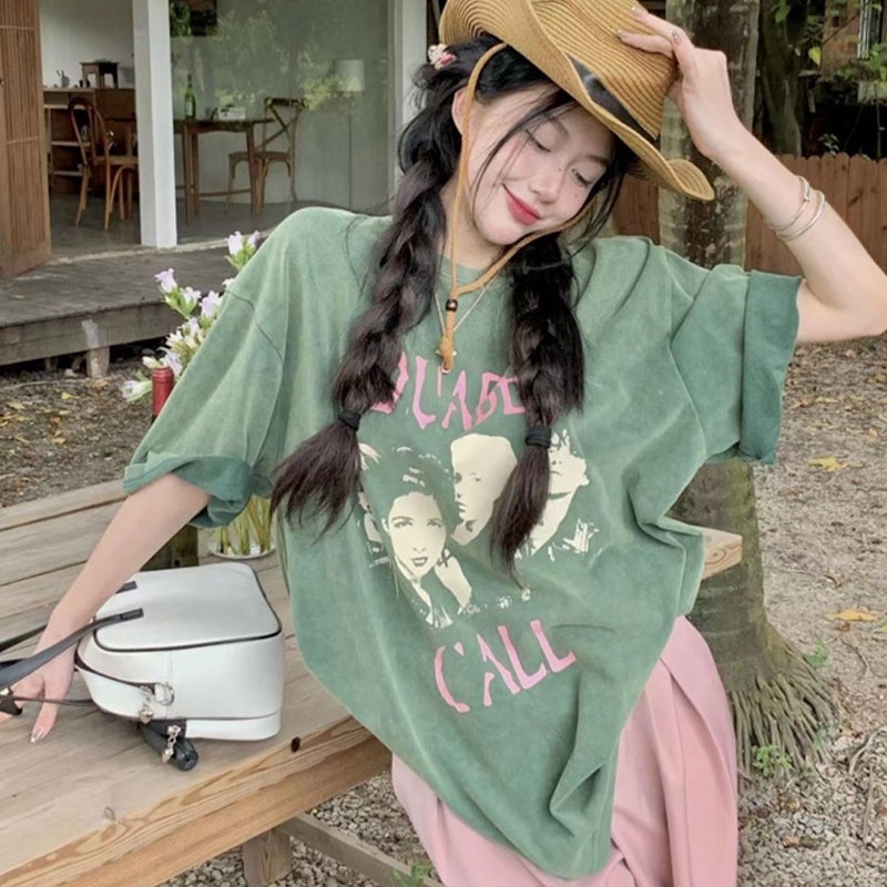 Áo thun XINLANYASHE dáng rộng phong cách Mỹ thời trang mùa hè 2023 cho nữ