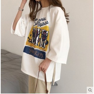 [ORDER] áo thun tay lỡ ulzzang áo phông tay lửng trắng đen form rộng dài kiểu dáng hàn quốc