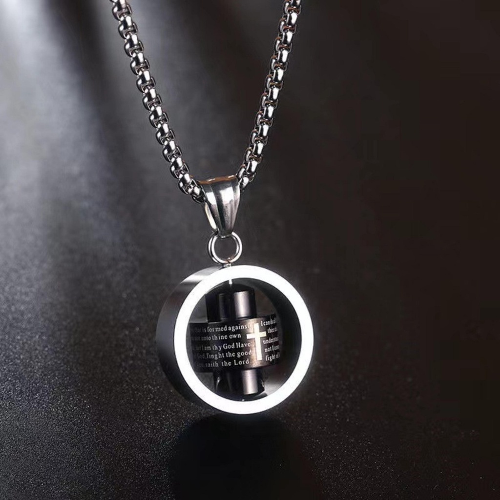 Dây chuyền nam nữ LETIS DC16 nhẫn xoay thép titan màu bạc, vòng cổ phong cách hiphop cá tính không gỉ