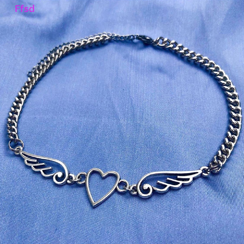Vòng Cổ Choker Mặt Trái Tim Đôi Cánh Thiên Thần Rỗng Phong Cách Gothic Cho Nam Nữ {Ffsd} Bán Chạy