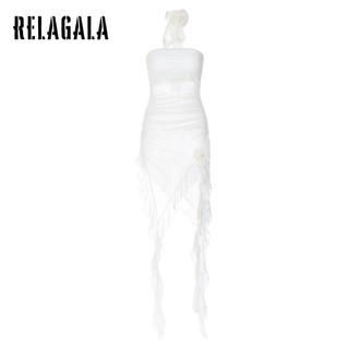 RelaGala Thời trang nữ Váy lưới lệch vai gợi cảm xuyên thấu