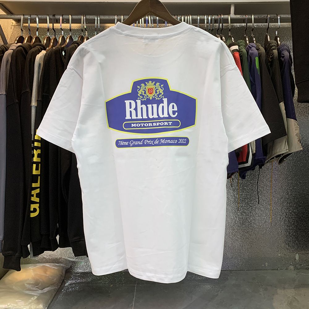 Áo Thun cotton Ngắn Tay In Hình RHUDE Motorsport Thời Trang Unisex Cá Tính
