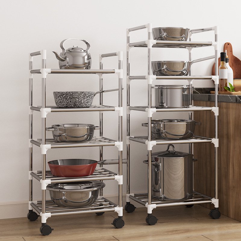 Kệ Để Xoong Nồi Inox 3,4,5,6 tầng Có Bánh Xe Di Chuyển Đa Năng Tiện Dụng