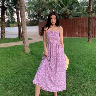 Đầm Hoa Hai Dây Hở Lưng Thời Trang Mùa Hè