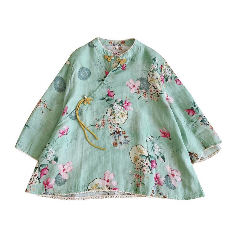 Áo Sơ Mi Vải Lanh cotton Tay Lửng Cột Dây Chéo In Họa Tiết Hoa Thời Trang Mùa Hè Hàng Mới 2023