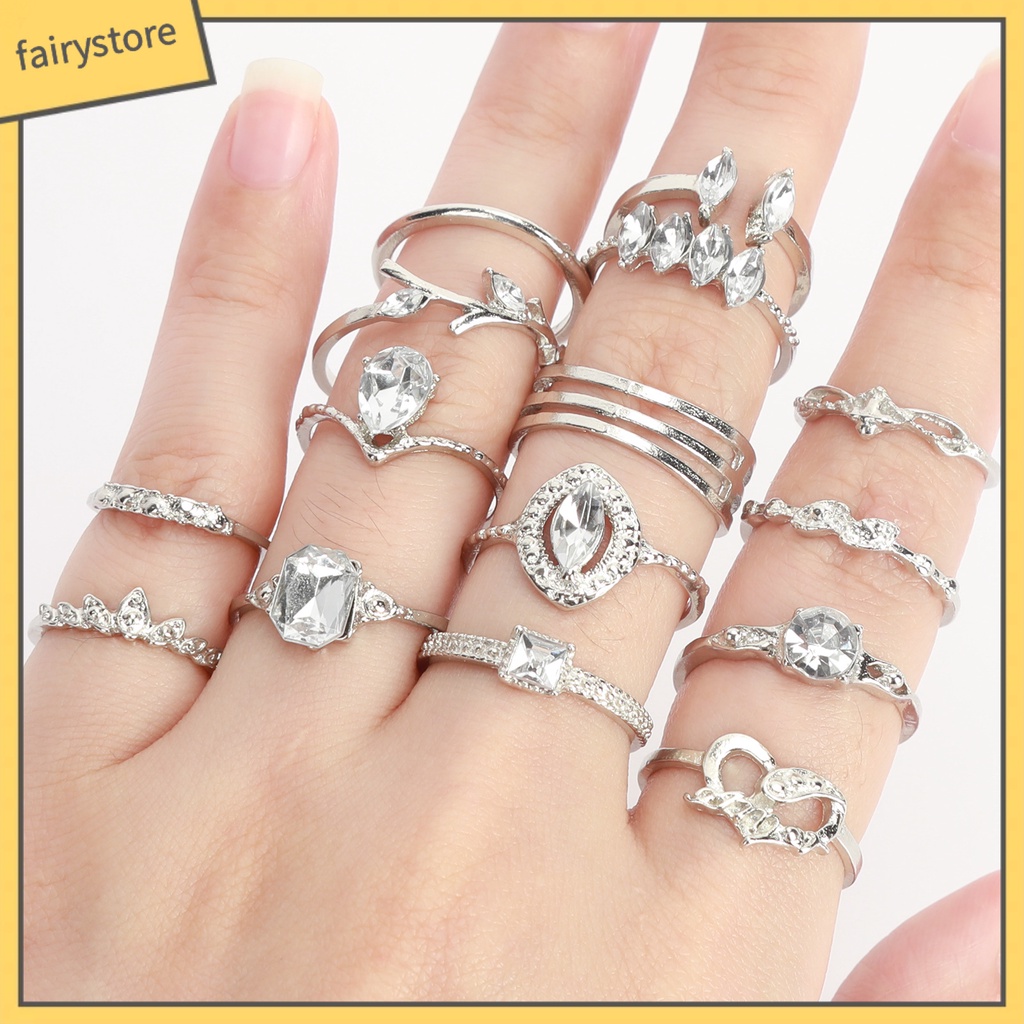 Bộ 15 Nhẫn Đính Đá Phong Cách Bohemian Dành Cho Nữ / 15 Món