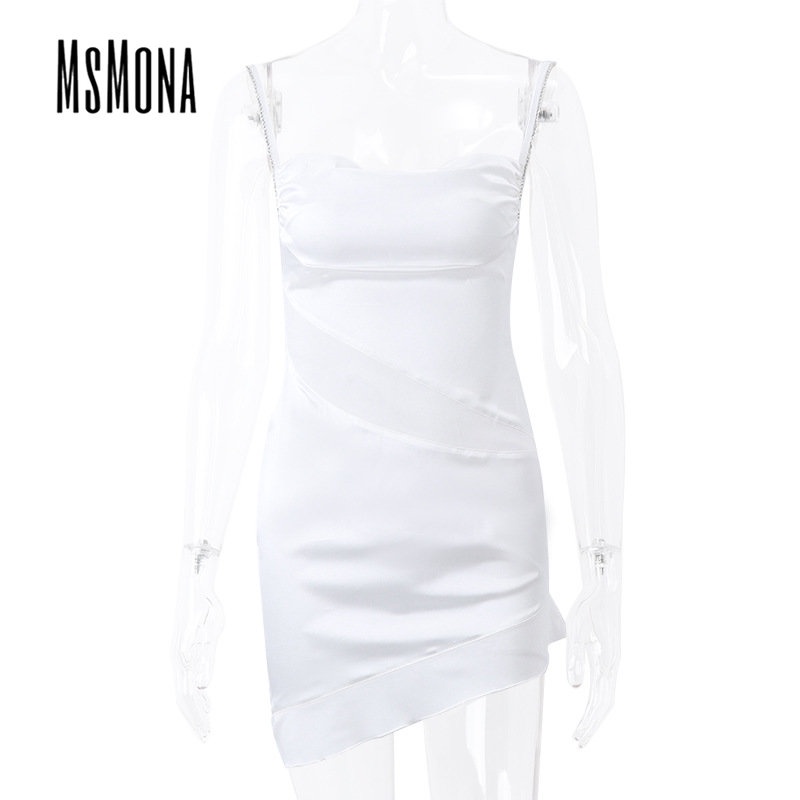 MsMona Đầm Mini Không Tay Cổ Chữ V Màu Trơn Thời Trang 2023 Cho Nữ