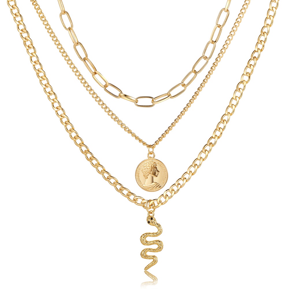 Dây Chuyền Nhiều Lớp Mặt Hình Đồng Xu / Rắn Phong Cách Punk 2022 Sáng Tạo Cho Nữ