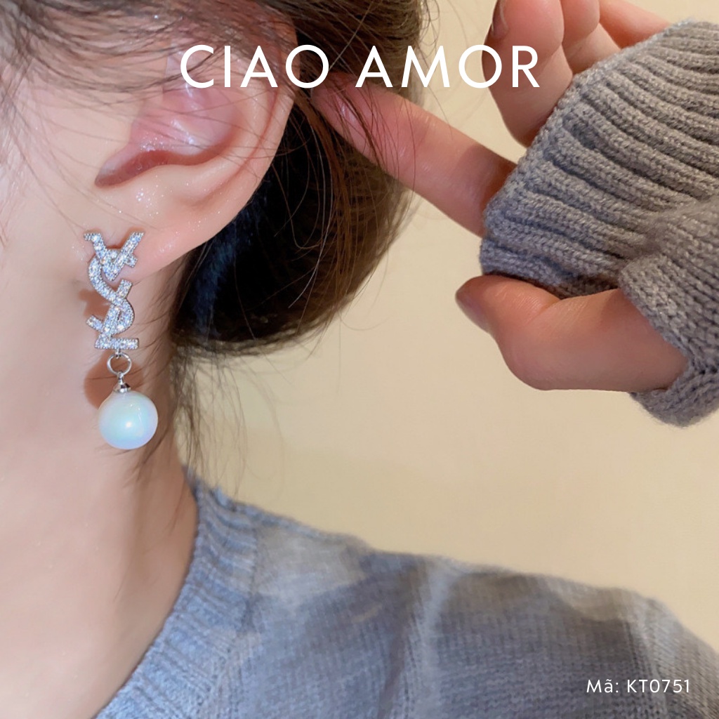 Khuyên tai nữ, Bông tai bạc 925 VSL sang trọng đính đá Trang sức Ciao Amor - KT0751
