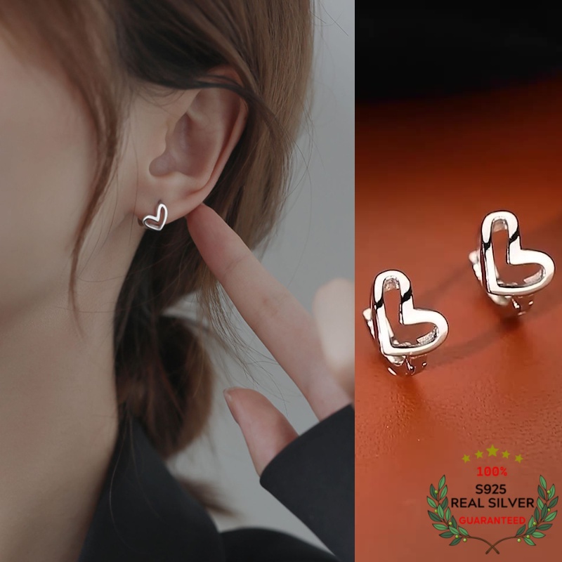 Bông Tai Bạc S925 Khoen Tròn Bấm Trái Tim Simply Heart Dễ Thương | Khuyên Tai Nữ Trang Sức Bạc Thời Trang