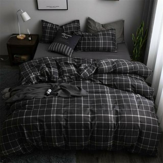 Bộ chăn ga gối Cotton Poly kẻ đen nhập khẩu