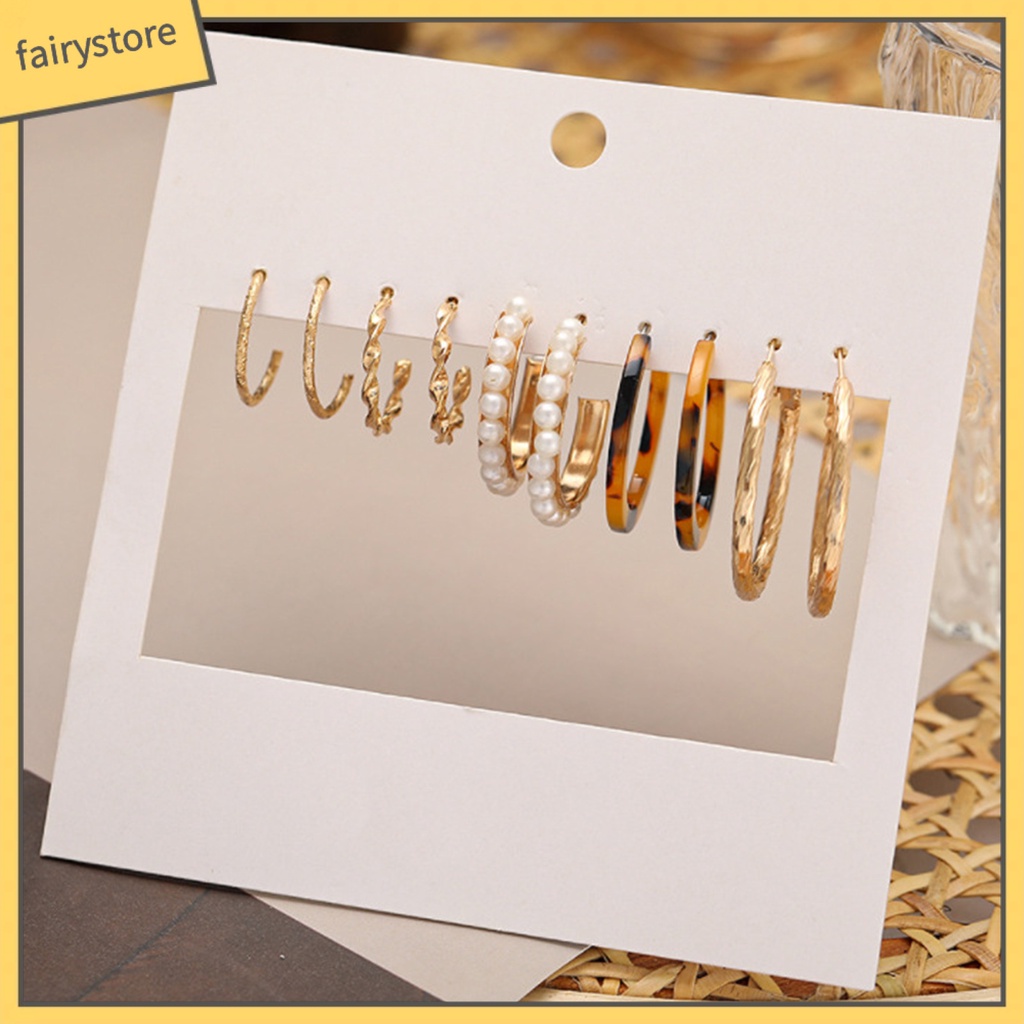 1 Bộ Khuyên Tai Vòng Hình Học Bằng Kim Loại Bắt Mắt Cho Nữ Dự Tiệc [Fairy1] 1