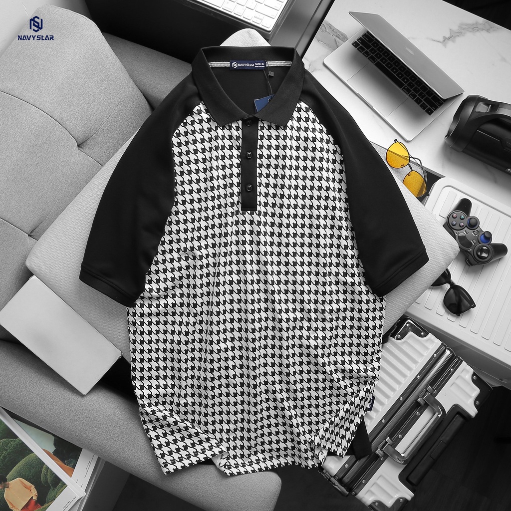 Áo Polo Trắng Ô Vuông Đen NavyStar Bigsize Nam