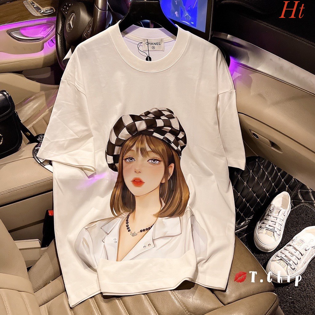 💕𝙁𝙀𝙍𝙍𝙎𝙃𝙄𝙋💕Áo thun - Áo phông quảng châu from rộng in hình cô gái tóc ngắn đội mũ siêu hót trẻ trung , Linh unisex