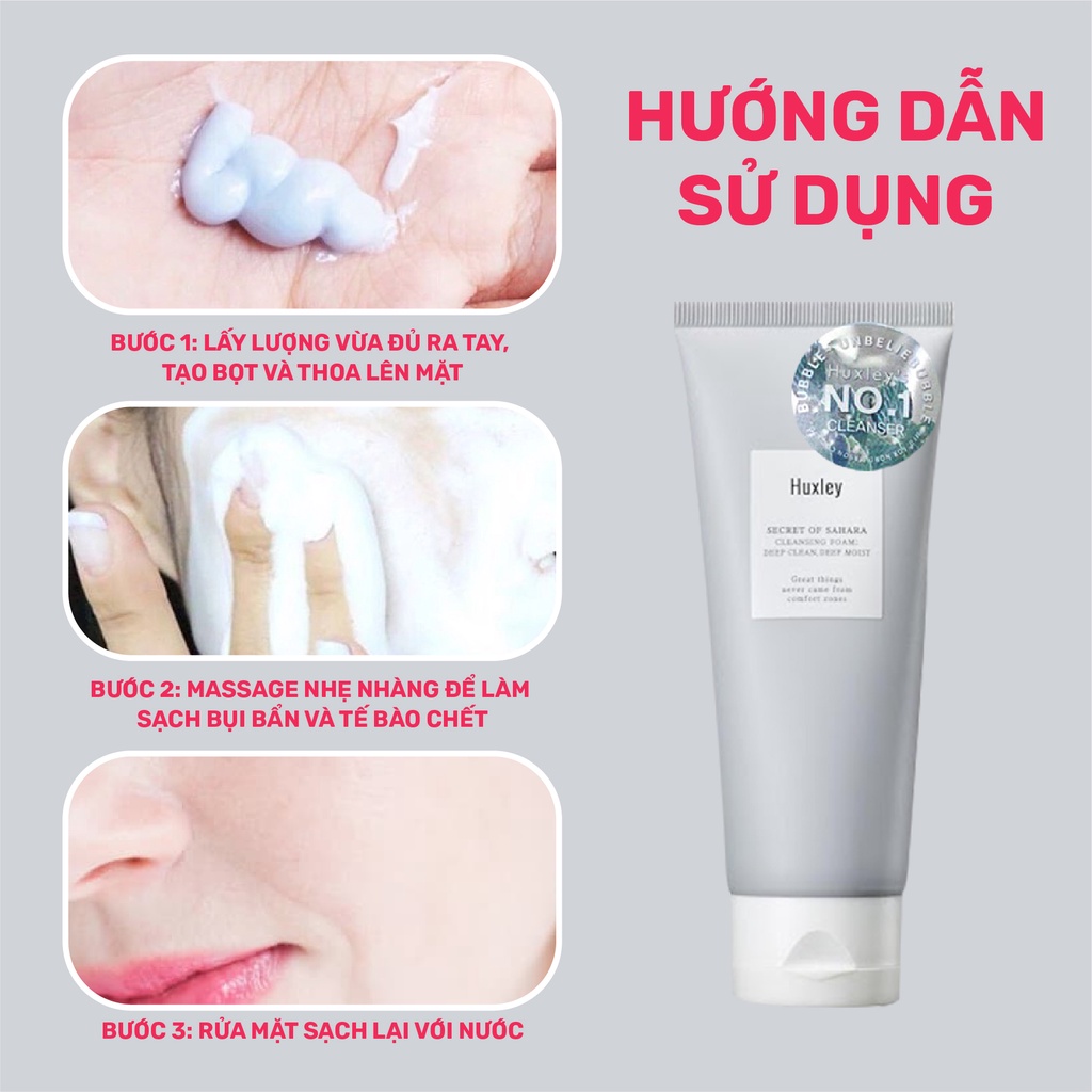 Sữa rửa mặt làm sạch chuyên sâu dạng bọt Huxley Cleansing Foam Deep Clean, Deep Moist 150g