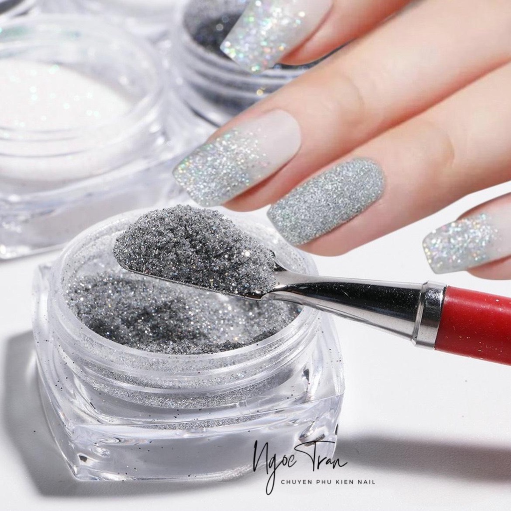 Set 6 Hủ Cát Rắc Trắng Đen & Xám Siêu Sáng | Trang Trí Móng Tay