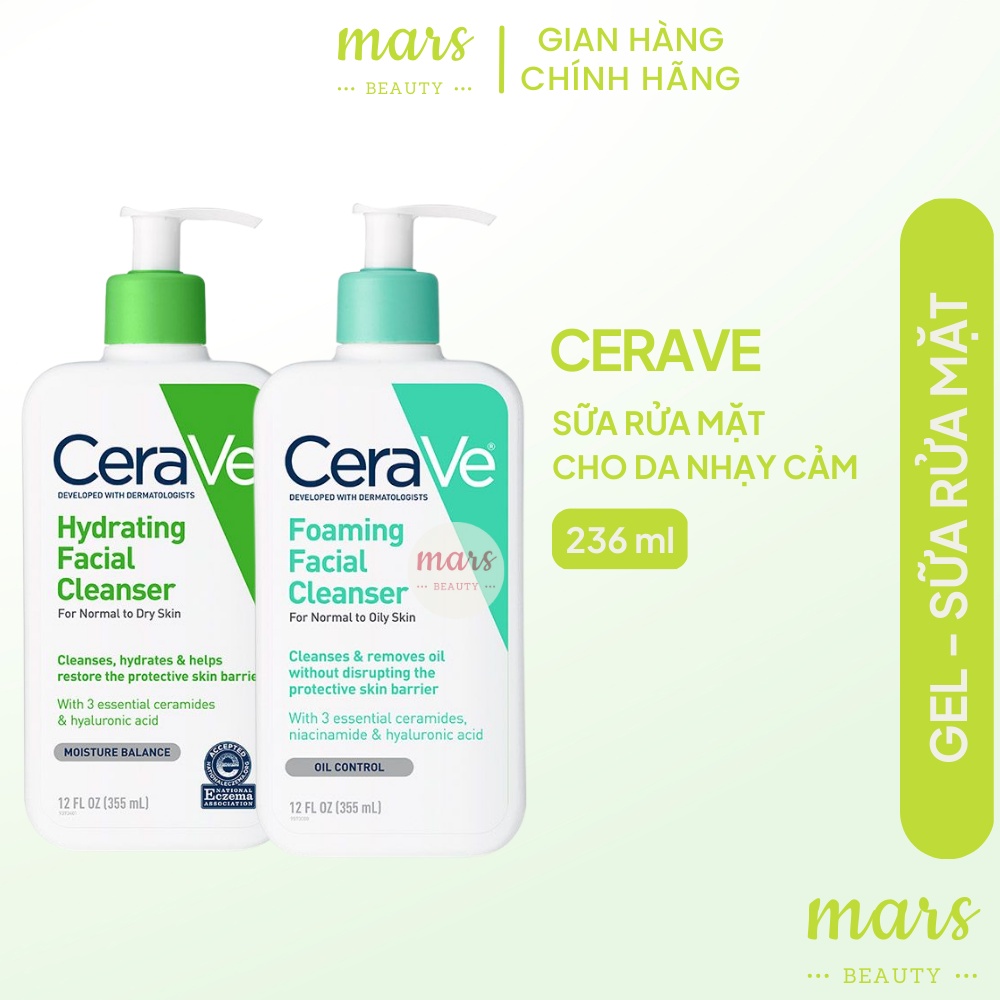 Sữa Rửa Mặt CeraVe Làm Sạch Sâu Dành Cho Da Dầu, Mụn, Da Khô