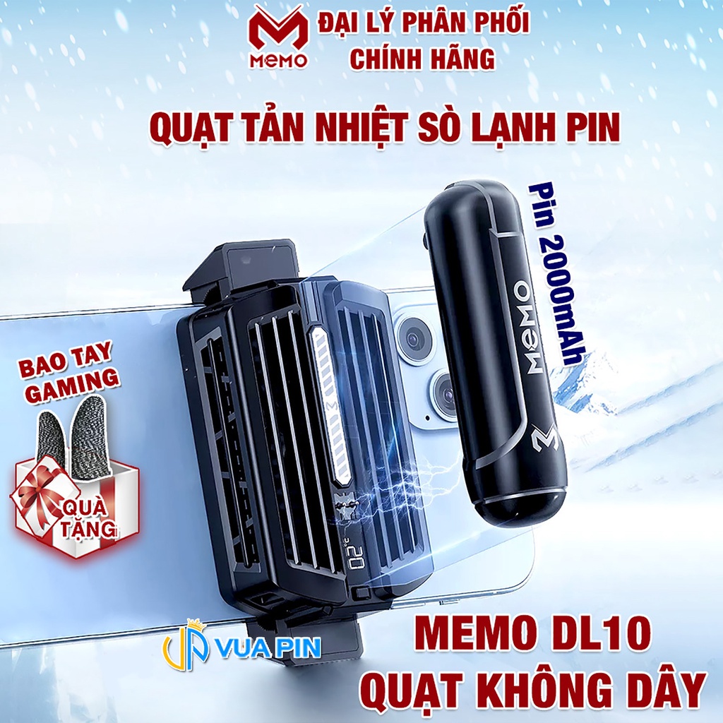 Quạt tản nhiệt điện thoại Memo DL10 2023 Quạt pin 2000MAh màn hình hiển thị nhiệt độ sò lạnh thế hệ mới Led Gaming RGB