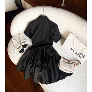 ĐẦM SƠ MI ĐEN CUT OUT NƠ LƯNG