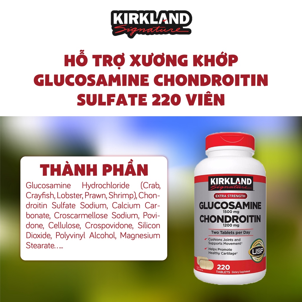 Viên uống hỗ trợ về xương khớp Glucosamine 1500mg & Chondroitin 1200mg Kirkland Signature 280v