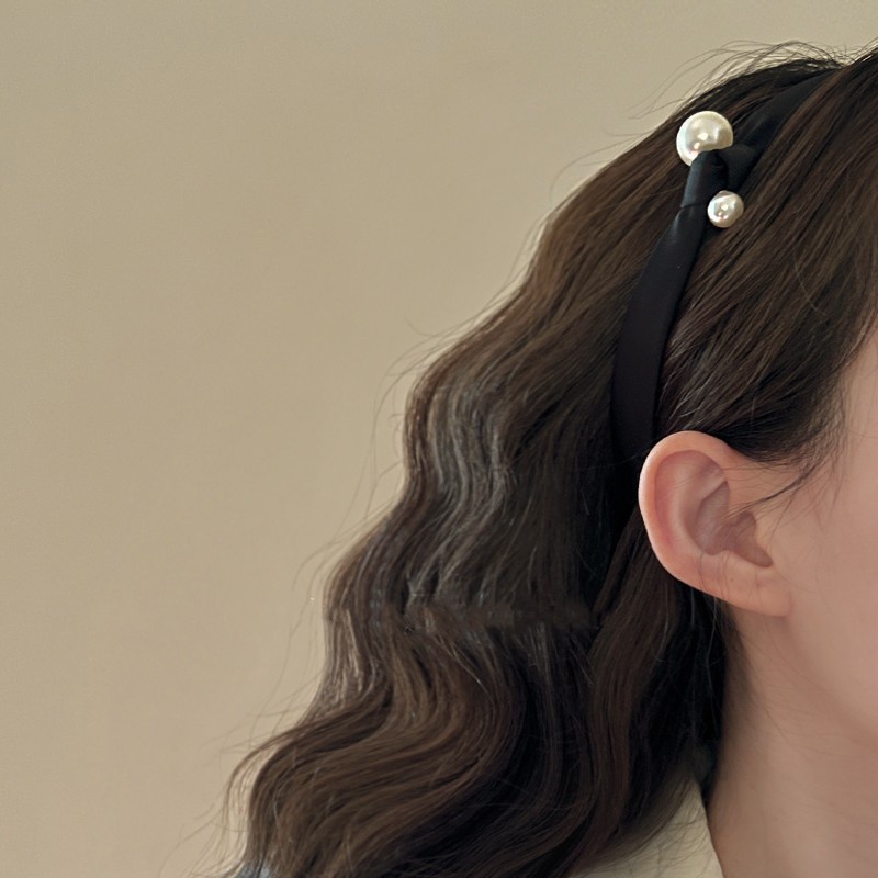 Băng Đô Vải Satin Thắt Nút Đính Ngọc Trai Phong Cách Retro Pháp