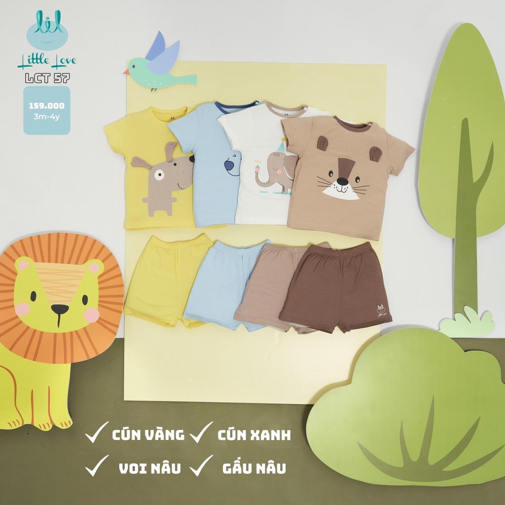 Bộ cộc tay vải tăm in mặt cún Little Love 3m-4y L21120