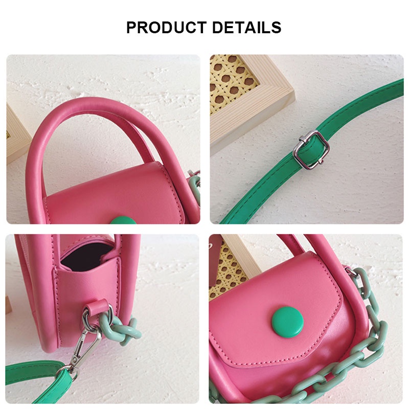 Túi Đeo Chéo Nhỏ Hình Vuông Màu Tương Phản Phong Cách Hàn Quốc Thời Trang Cho Bé Gái