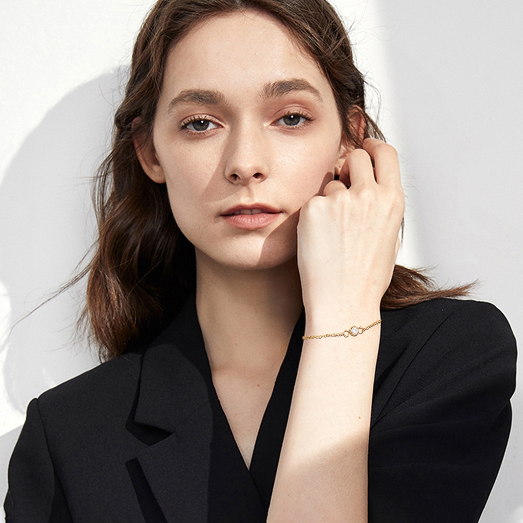 Vnox Vòng Tay Dây Xích Bằng Thép Không Gỉ Mạ Vàng Đính Đá Zircon Sáng Bóng Sang Trọng Dành Cho Nữ 2023