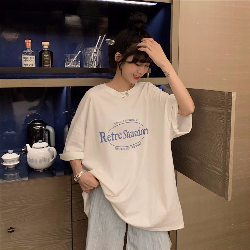 NUZIRO Áo Thun Tay Ngắn Dáng Rộng In Chữ Đơn Giản Thời Trang Mùa Hè Phong Cách Hàn Quốc Cho Nữ