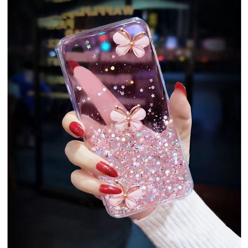 Ốp Điện Thoại Dẻo Trong Suốt Họa Tiết Bươm Bướm Lấp Lánh Kèm Giá Đỡ Nhẫn Cho iPhone 14 13 12 11 Pro Max / Pro 14 Plus 13 12