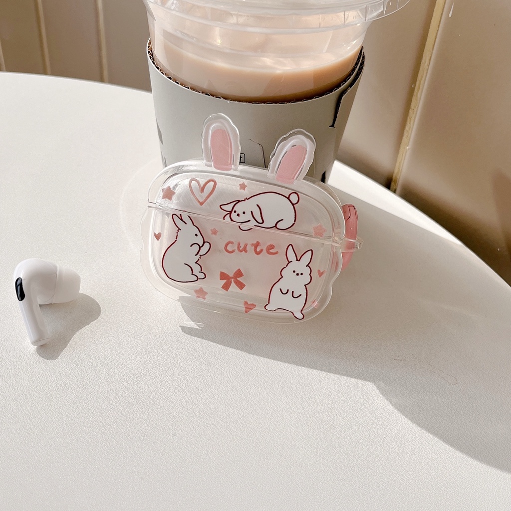 Vỏ Bảo Vệ Hộp Sạc Tai Nghe Bluetooth Airpods 1 / 2 / 3 Pro / 3 Generation 2 Pro Bằng Chất Liệu Trong Suốt Hình Thỏ 3D Dễ Thương