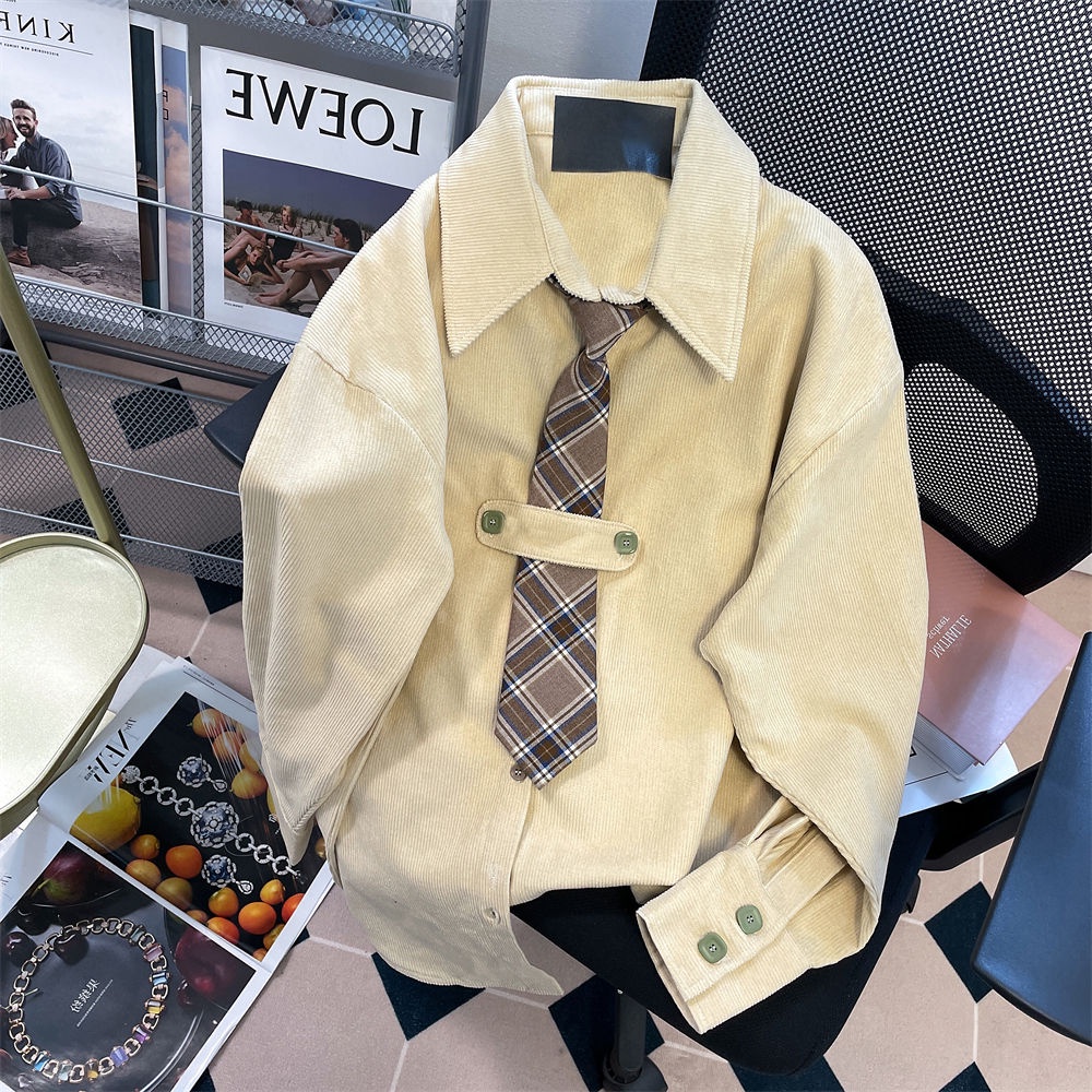 Áo Sơ Mi Tay Dài Vải Nhung Phong Cách Hong Kong Thời Trang Xuân Thu Cho Cặp Đôi