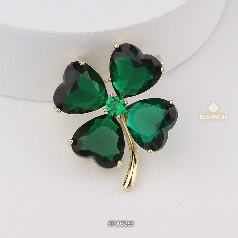 Ghim cài áo Eleanor Accessories cỏ bốn lá may mắn phụ kiện trang sức thời trang 5263