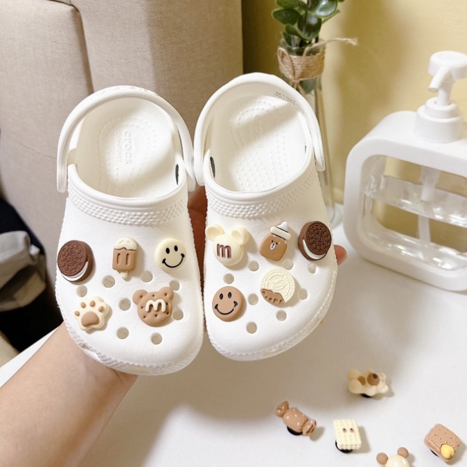 Phụ Kiện Trang Trí Giày / Kẹo / Bánh Quy Hình Thỏ / Hoa / Nơ Màu Nâu Dễ Thương Cho Bé