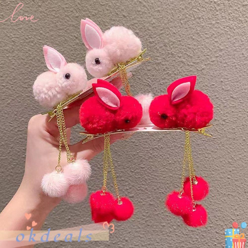 1 Cặp Kẹp Tóc Hình Thỏ Bông Phong Cách Trung Hoa Dành Cho Trẻ Em