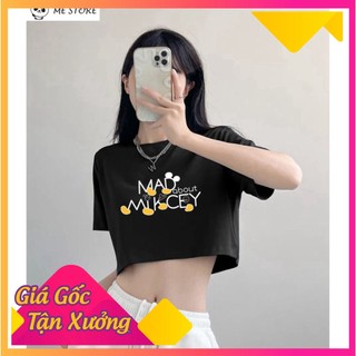 Áo thun croptop ngắn tay in hình mickey form rộng dáng rộng chất liệu 100% cotton