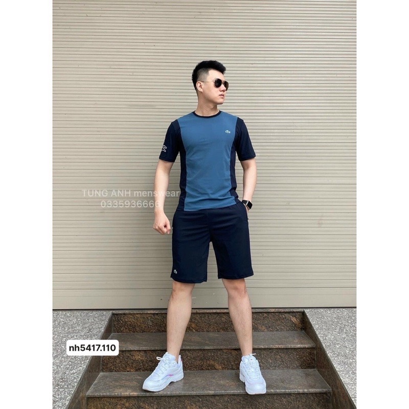 Bộ thể thao nam cổ tròn phối da cá 2 màu cho nam ảnh thật