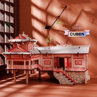  Đồ chơi lắp ghép 3D gỗ mô hình Nhà Sàn Truyền thống dân tộc cắt laser 