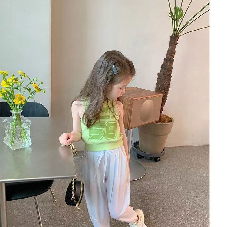 Áo Thun Cotton Không Tay In Monogram Thời Trang Mùa Hè Hàn Quốc Mới 2023 Dành Cho Bé Gái