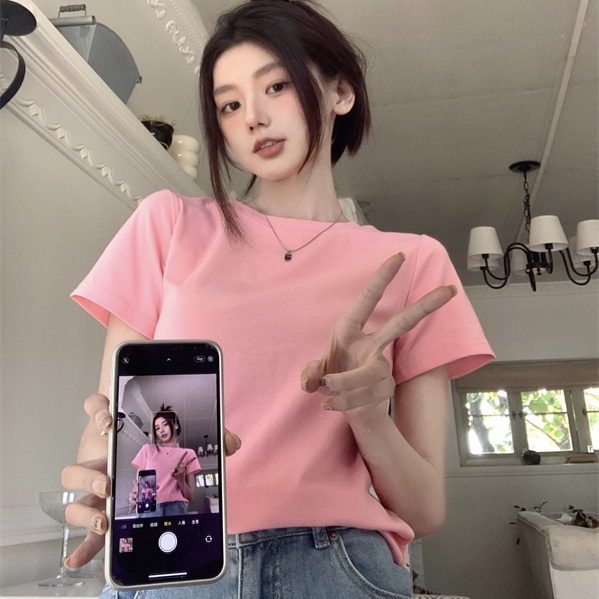 Áo thun SUXI tay ngắn cổ tròn dáng ôm thời trang xuân hè dễ phối đồ