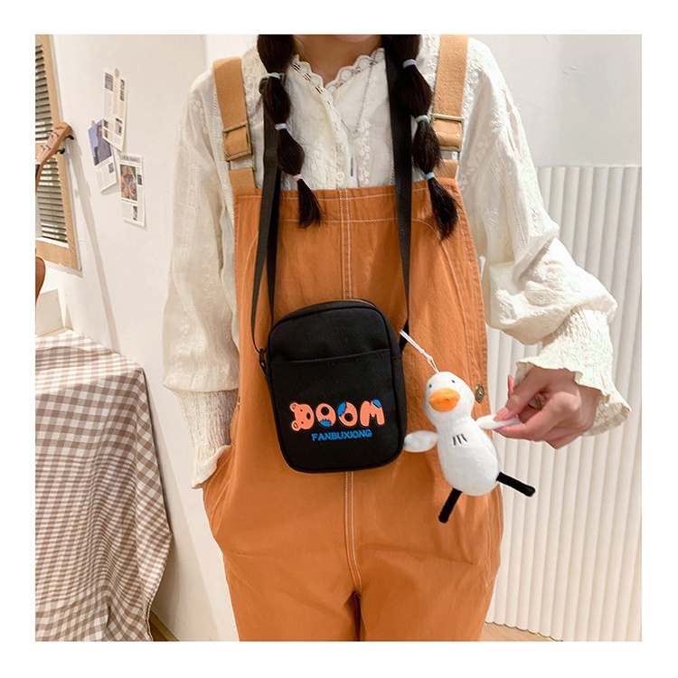 Túi Đeo Chéo Vai Bằng Vải Canvas Thời Trang Dễ Phối Đồ Phong Cách Harajuku Cho Nữ