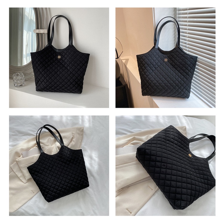 Túi Tote Đeo Vai Cỡ Lớn Họa Tiết Sọc Caro Đính Đá Thời Trang Cho Nữ