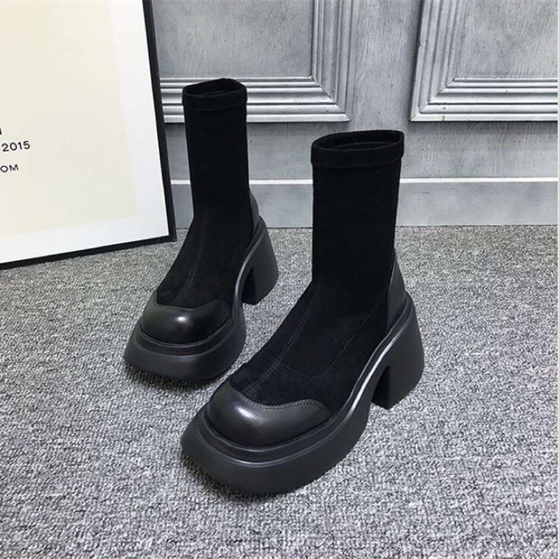 Giày combat da độn nữ