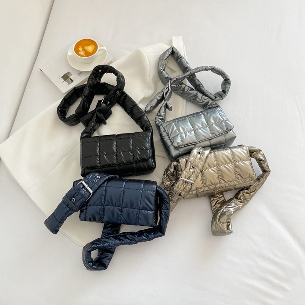 Túi Đeo Vai Bằng Nylon Cotton Chần Bông Khóa Bấm Giản Dị Cho Công Sở